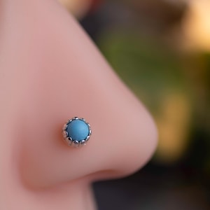 Sterling Silver Turquoise Nose Stud: 4mm Gemstone, 20/22/18 Gauge