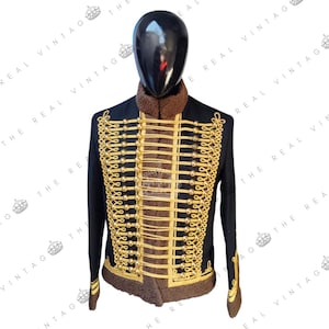 Hussar Military Uniform Wool Pelisse Hussar Jacket Gold Braid Jacket Hussar Military Jacket, Napoleonic Hussar Uniform Military Style Jacket