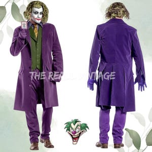 New Latest Gothic Dark Knight Joker Costume – Purple Coat with Green Vest, Pants, Shirt & Tie, Cosplay Suit for Men, Halloween Joker Outfit