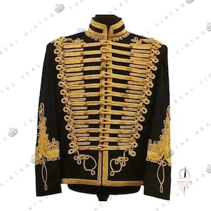 Men Napoleonic Hussar Uniforms Military Gold Braided Jacket, Hussar Gold Braid Jacket, Hussar Military Jimmy Hendrix Jackets, hussar jackets