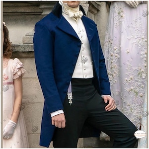 Men Blue Wool Colin Bridgerton Regency Tailcoat, 18th Century Victorian Style Men Tailcoat, Tailcoat For Wedding By Cavalry Coats
