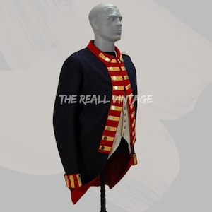 Navy Blue Royal Artillery Officer Coat | British Grenadiers Wool Jacket with Red Lapel | Historical Military Uniform | Regimental Coat