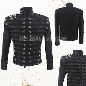Michael Jackson Military Jacket for Men – Handmade Black Hussar Parade Costume, Retro Punk Gothic Marching Band Jacket – Impersonator Outfit