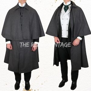 Black Inverness Cape Coat – Custom Made Wool Overcoat with Classic Cape Design – Elegant Coachmen’s Coat – Regency Garrick Overcoat Outfits