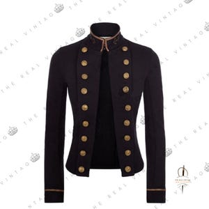 Abrigo de húsar de moda para mujer / Chaqueta de estilo militar de lana para mujer / Chaqueta de oficial azul oscuro para mujer / Regalo perfecto para ella Abrigos militares para mujer