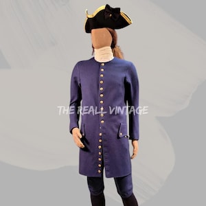 Franches de la Marine Men Companies ,Officer Navy Blue Coat Frock Coat Vest breeches, french infantry wool uniform complete set 1730