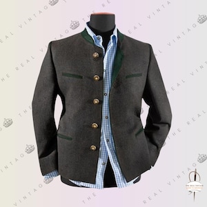 German Bavarian Trachten Jacket – Charcoal Grey Loden Wool Blazer – Traditional Oktoberfest Coat – Austrian Tyrolean Jacket for Lederhosen