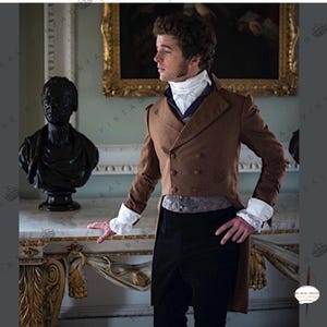 New Men Brown Wool Regency Coat, Military Tailcoat Men&#39;s Tailcoat Jacket With Breeches, Regency Tailcoat, Men&#39;s Tailcoat Jacket