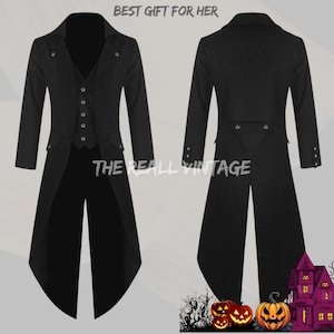 Steampunk Gothic Tailcoat Jacket Men, Custom made Retro Victorian Long Coat Halloween Medieval Costume Vintage Tailcoat Jacket Best Gift Her