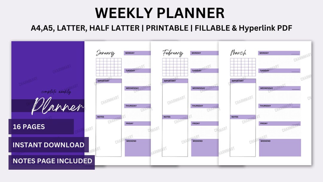 2025 Weekly Planner: Printable Schedule, A4 A5 Letter Sizes (hyperlink ...