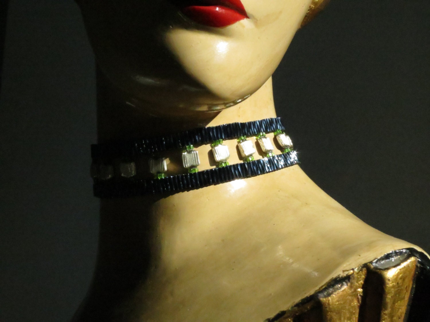 Loom Woven Vintage Bead and Bugle Bead Choker Gothic Etsy Nederland