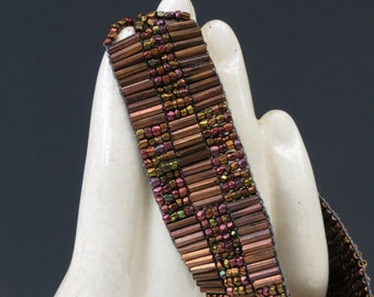 Handmade Loom Beaded Vintage Bugle and Seed Bead Bracelet