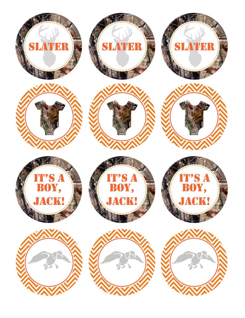 CUSTOM Camo Cupcake Toppers Baby Shower Blue Orange Etsy