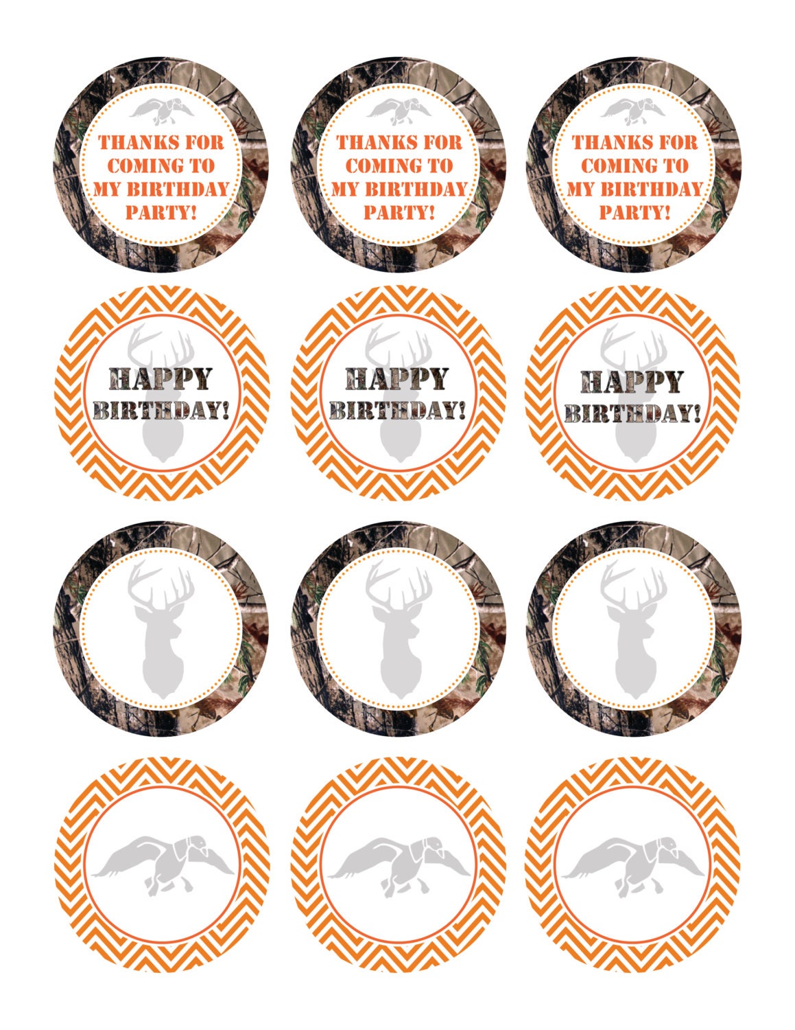 INSTANT DOWNLOAD Camo Cupcake Toppers, Boy Birthday Party, Orange