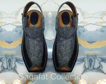 Clothe Style Chappal | Genuine Peshawari Chappal | Handmade Traditional Men's Sandals | Kaptaan Chapal | Footwear | Grey Chappal