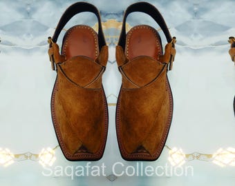 Echt leer handgemaakte Peshawari Chappal | Traditionele herensandalen | Kaptaan Chapal | Schoenen | Bruin leren chappal
