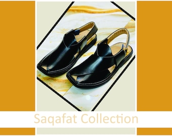 Peschawari Chappal | Charsadda Chappal | Herren Sandale | Besonderer Peschawori Chappal | Afghanischer Chappal | Schwarzer Chappal