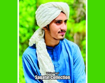 Białe Tradycyjne Pagri | afgański Pagri | Tradycyjny turban afgański | Tradycyjne Pagri Pasztoon | Tkanina Paj dla Pagri | Islamskie Pagri