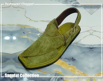 Handmade Leather Peshawari Chappal | Traditional Kaptaan Sandals for Men | Genuine Leather Chappal | Green Chappal