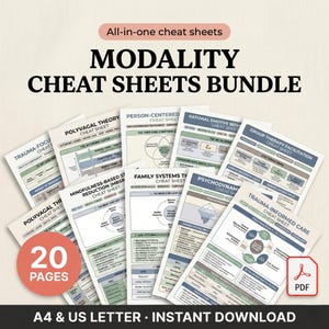 Therapy Cheat Sheets Bundle, Modality Reference Guides TF-Cbt Polyvagal Rebt MBSR EFCT, Clinical Counseling Therapist Resource Pdf