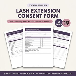 Toestemmingsformulier wimperverlenging | Intakeformulier wimperverlenging | Verslag van allergietest | Bevestiging nazorg | Bewerkbaar Word-bestand & invulbaar PDF-bestand