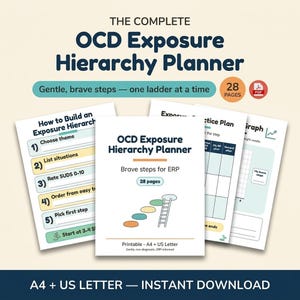 OCD Exposure Hierarchy Planner, 28 Page ERP Worksheets, Fear Ladder, SUDS Tracker, Response Prevention Practice Log Printable