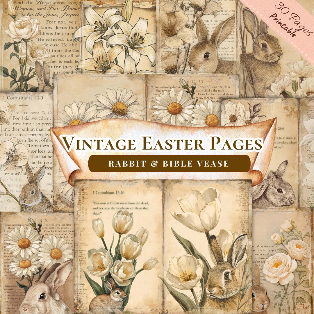 Faith The Rabbit Easter Junk Journal Kit, Bible Verse Printable Vintage Christian ...