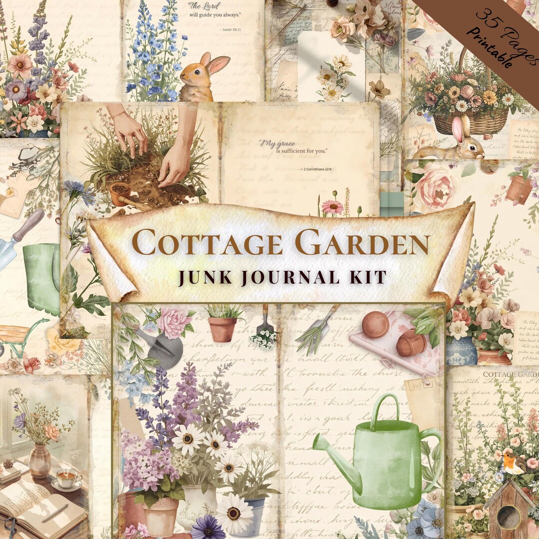Cottage Garden Junk Journal Kit Vintage Floral Writing Pages Printable ...