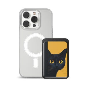 Porte-cartes magnétique magnétique chat noir Magsafe Wallet pour iPhone 16, iPhone 14, iPhone 13 Pro, 12 Mag Safe
