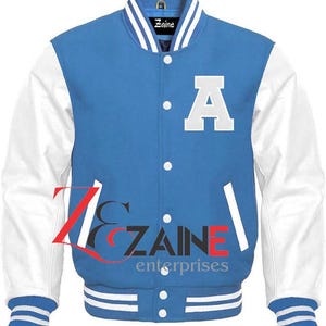 Men&#39;s A Logo Varsity Baseball Letterman Bomber Jacket Multiy Wool & Genuine White Leather Sleeves
