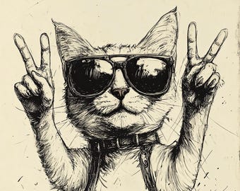 クールな猫のウォールアート – サングラスをかけた面白い動物のプリント