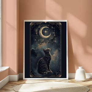 Black Cat Tarot Card Wall Art – Witchy Cat Print, Mystical Home Décor, Tarot Art Print, Boho Cat Wall Décor, Gift for Cat Lovers