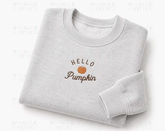 Hello Pumpkin Embroidered Sweatshirt Autumn Crewneck Fall Sweatshirt Pumpkin Embroidery Jumper Cosy Autumn Clothing