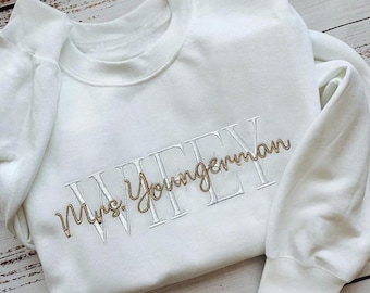 Wifey Embroidered Name Sweater Hoodies and T-Shirts Gift for Hen Stag Do Jumper Wedding Husband Wife Personalised Memories