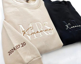 Mr and Mrs Embroidered Name Sweater Hoodies and T-Shirts Gift for Hen Stag Do Jumper Wedding Husband Wife Personalised Memories