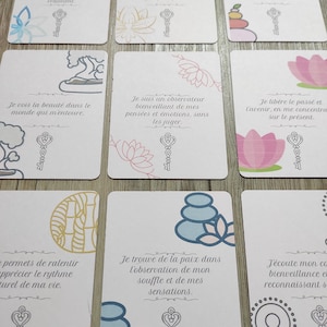 Cartes "Méditation" d'affirmations positives. 36 cartes bien-être, développement personnel et pensée positive en français.