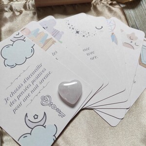 Cartes "Spécial soir coucher" d'affirmations positives. 36 cartes bien-être, développement personnel et pensée positive en français.