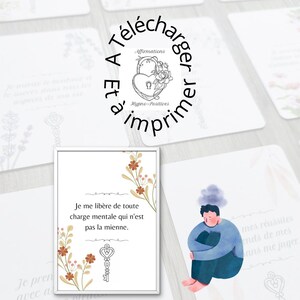 36 Cartes d'affirmations positives alléger sa charge mentale à imprimer. Développement personnel et pensée positive à télécharger en pdf.