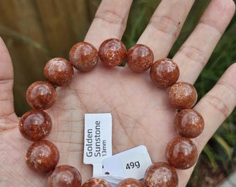 Certificated Authentic 100% Natural Golden Sunstone Crystal Quartz Gemstone 13mm beads Bracelet