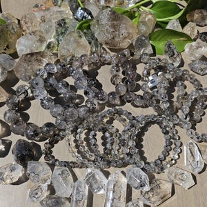 Authentic 100% Natural Black Herkimer Diamond Crystal Quartz Gemstone beads Bracelet