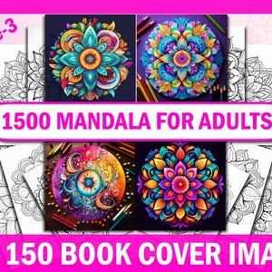 1500 Mandala da colorare per adulti / KDP Interior & Download digitale stampabile / 150 copertine di libri gratuite