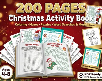 200 Page Christmas Activity Book | KDP Interior Bundle | Coloring, Mazes, Shadow Match & Puzzles for Kids | Ready to Upload
