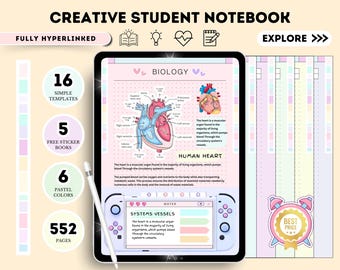 Libreta digital con hipervínculos / Compatible con Goodnotes / 6 colores pastel + pegatinas gratis