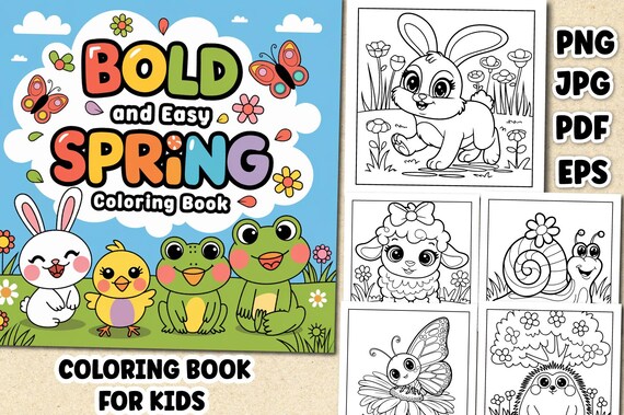 Bold & Easy Spring Coloring Book for Kids | 115+ Fun Spring-Themed Pages | KDP Interior Printable Coloring Book | Instant Download