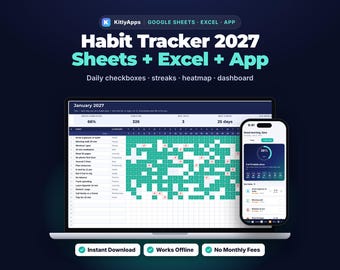 Gewohnheitstracker 2027: Vorlage für Google Tabellen & Excel, tägliche Gewohnheitstracker-Tabelle, Gewohnheitstracker-App, digitaler Planer, Zielverfolgung