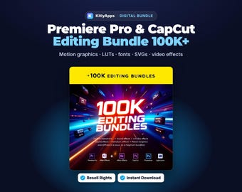 Pacchetto di editing da oltre 100.000 elementi / Premiere Pro, After Effects, CapCut, grafica animata, LUT, font, SVG, effetti video, effetti sonori, diritti di rivendita