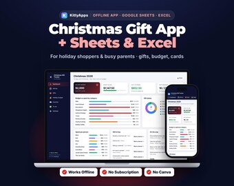 Christmas Gift Tracker App Works Offline + Google Sheets & Excel, Holiday Budget Planner, Gift List Template, No Subscription