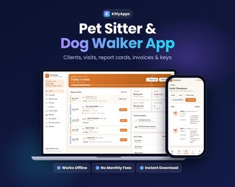 Pet Sitter App, Dog Walker Business Planner, Pet Sitting Invoice, Client Tracker, Visit Report Card, Mileage Log, Phone & Computer