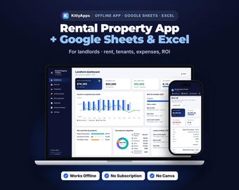 Rental Property Tracker App Works Offline + Google Sheets & Excel, Landlord Spreadsheet, Rent Ledger, Schedule E Expenses, ROI