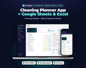 Cleaning Schedule App Works Offline + Google Sheets & Excel, Cleaning Checklist Printable, Family Chore Chart, Holiday Deep Clean